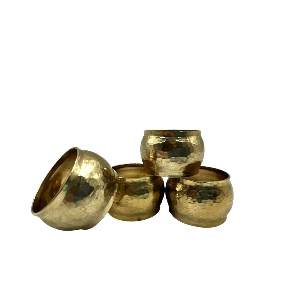 Vintage Brass Napkin Rings Set of 4 Hammered Metal Heavy Everyday Holiday